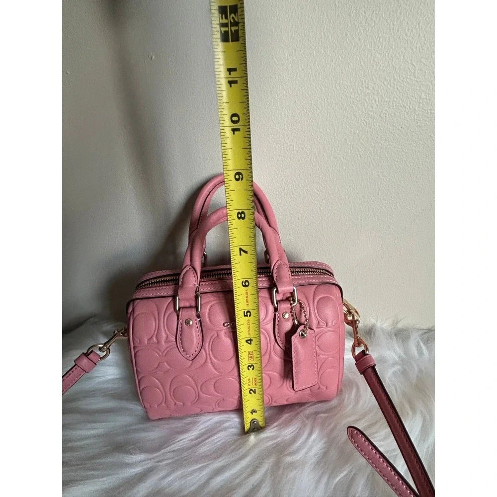 Coach Mini Rowan Light Blush Signature‎ Embossed Leather Satchel NWT
